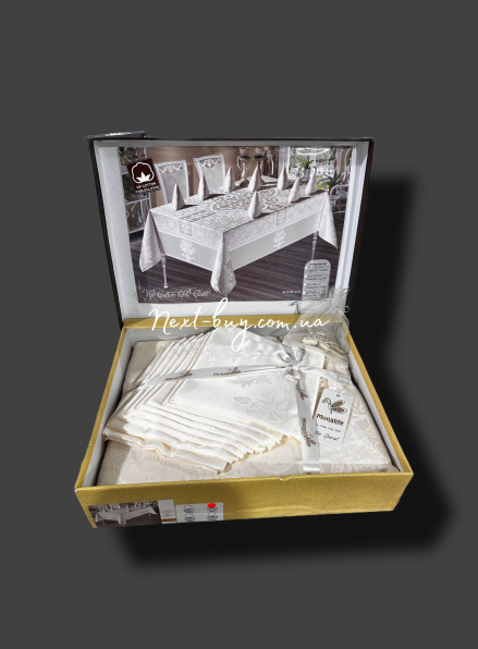 Скатерть для стола Vip cotton table cloth 160х220 с салфетками 8 шт. и кольцами Турция