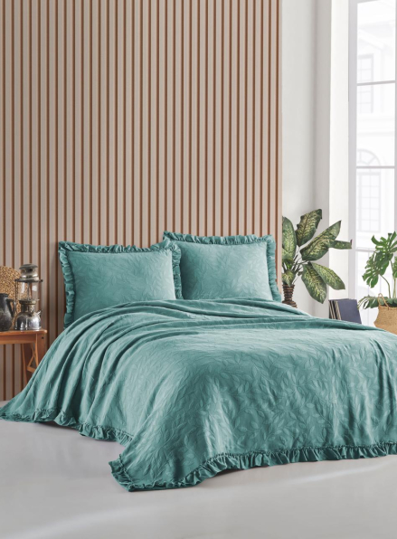 Жакардове покривало з наволочками Saheser Ilda green євро Туреччина