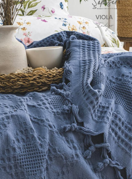 Літній набір постільної білизни з піке Saheser Viola indigo євро
