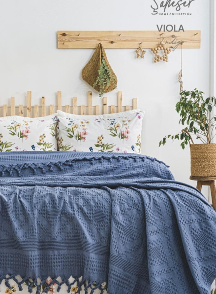 Літній набір постільної білизни з піке Saheser Viola indigo євро