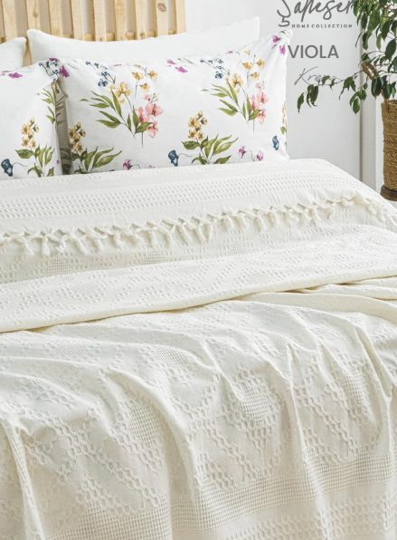 Літній набір постільної білизни з піке Saheser Viola krem євро