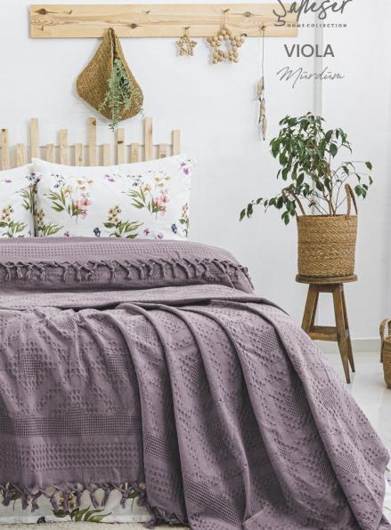 Літній набір постільної білизни з піке Saheser Viola murdum євро
