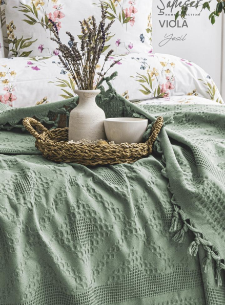 Літній набір постільної білизни з піке Saheser Viola Yesil  євро