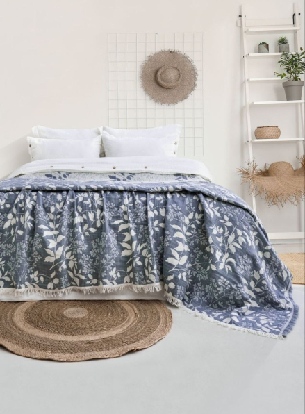 Муслиновое покрывало Saheser Model Amor Lacivert евро Турция