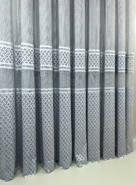 Тюль грек-сітка з плетінням Wicker сірий Туреччина