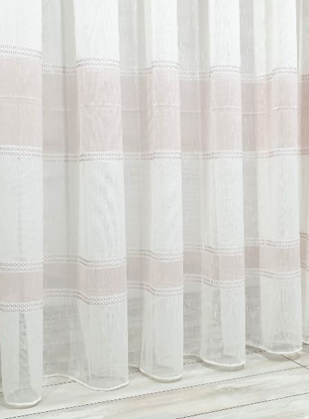 Тюль льон Linen з плетінням крем+пудра
