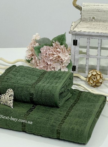 Махровое полотенце для лица LuiSa Li Geo зелёное 50х90 Турция
