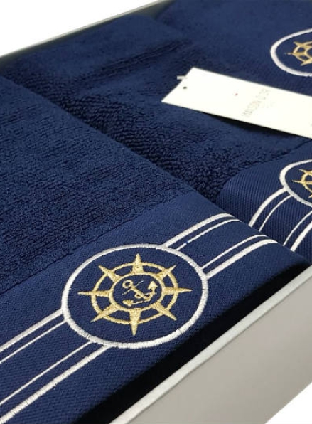Maison D'or Elegance Marine набір махрових рушників з килимком для ніг 3 шт темно-синій