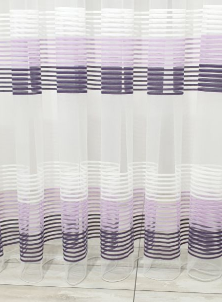 Тюль фатин білий з смужками Thin strips фіолетовий-бузковий-білий