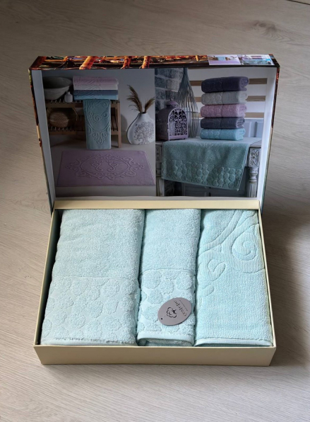 Комплект подарункових рушників Cestepe Lux cotton блакитний  3шт. Туреччина