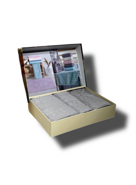 Комплект подарункових рушників Cestepe Lux cotton сірий  3шт. Туреччина