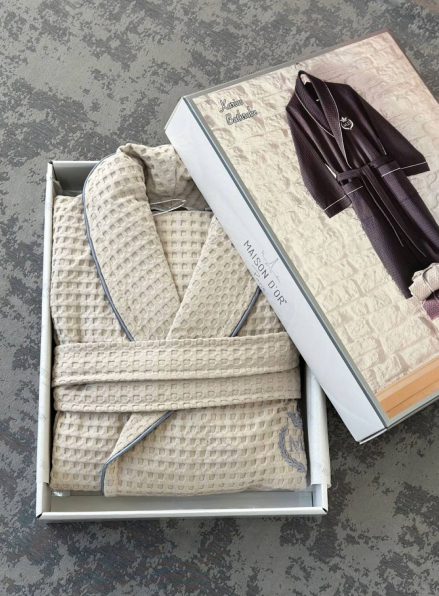 Чоловічий вафельний халат Maison D'or Karius Beige
