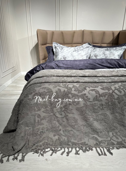 Maison D'or Paris Sanda Bedspread махрове простирадло-покривало 220х240 з бахромою бавовна antrasit