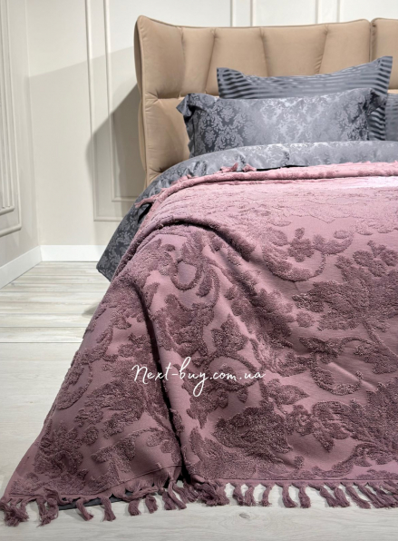 Maison D'or Paris Sanda Bedspread махрове простирадло-покривало 220х240 з бахромою бавовна фіолетове