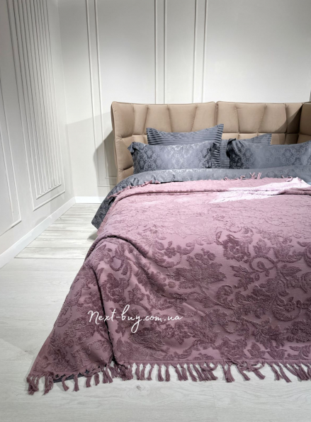 Махрове простирадло-покривало Maison D'or Paris Sanda з бахромою 160х240 фіолетове