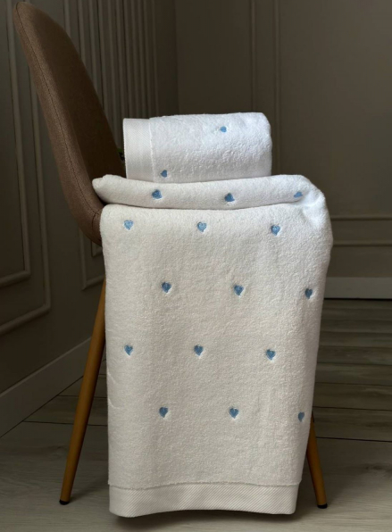 Махровий рушник для обличчя Cestepe Kalpli Nakisli white-blue 50х90 Туреччина