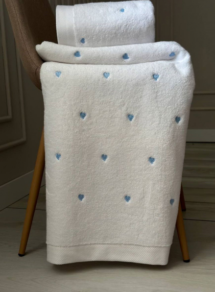 Махровий рушник для обличчя Cestepe Kalpli Nakisli white-blue 50х90 Туреччина