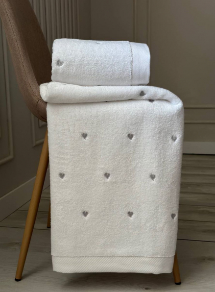 Махровий рушник для обличчя Cestepe Kalpli Nakisli white-gri 50х90 Туреччина