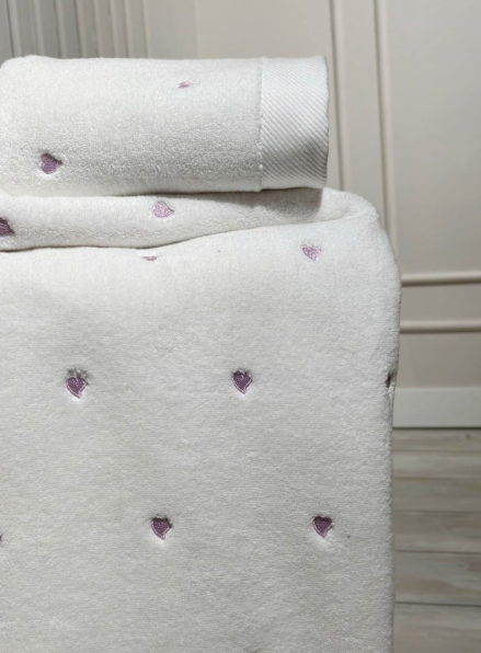 Махровий рушник для обличчя Cestepe Kalpli Nakisli white-lila 50х90 Туреччина