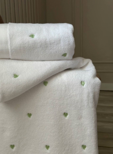 Махровий рушник для обличчя Cestepe Kalpli Nakisli white-yesil 50х90 Туреччина