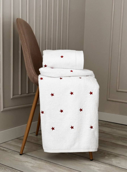 Махровий рушник для обличчя Cestepe Stars white-red 50х90 Туреччина