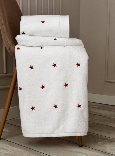 Махровий рушник для обличчя Cestepe Stars white-red 50х90 Туреччина