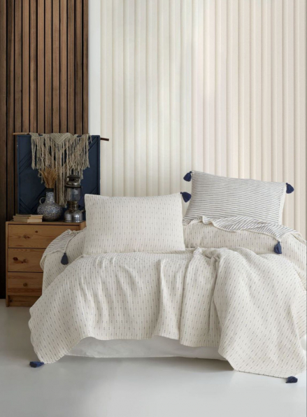 Жакардове покривало з наволочками Saheser Hermes navy blue євро Туреччина