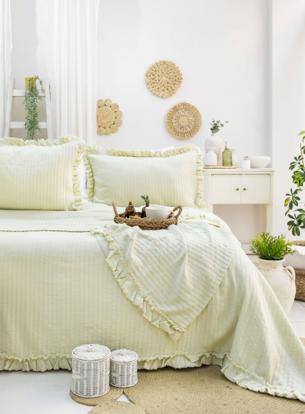 Жакардове покривало з наволочками Saheser Marta green євро Туреччина