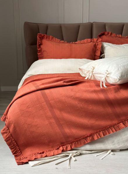 Жакардове покривало з наволочками Saheser Tziana tile red євро Туреччина