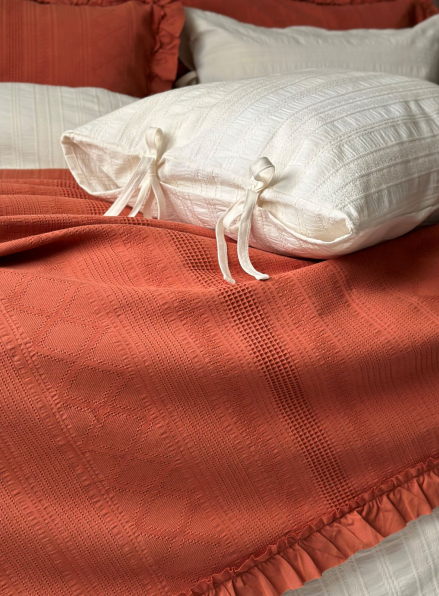 Жакардове покривало з наволочками Saheser Tziana tile red євро Туреччина