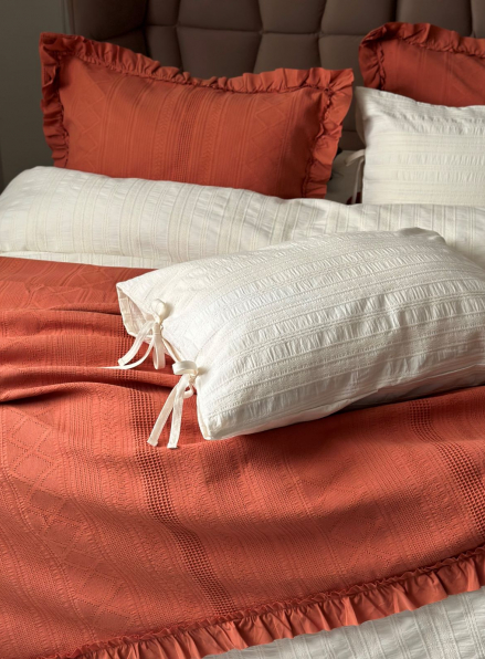 Жакардове покривало з наволочками Saheser Tziana tile red євро Туреччина