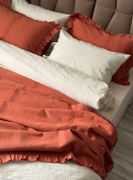 Жакардове покривало з наволочками Saheser Tziana tile red євро Туреччина