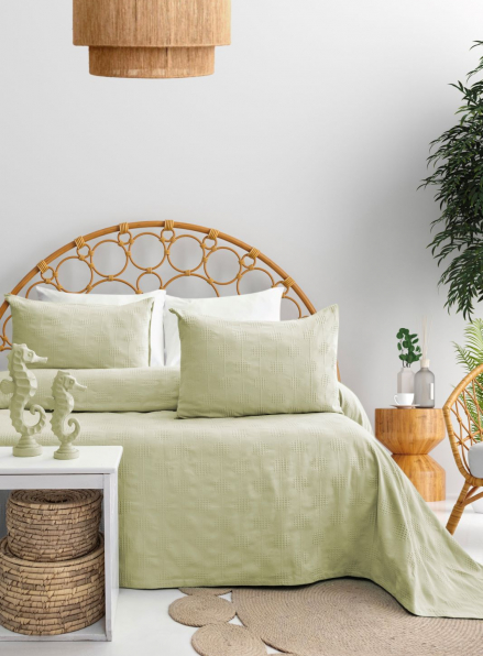 Бамбукове покривало з наволочками Saheser Zeta green євро Туреччина