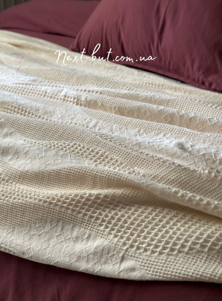 Жакардове покривало з наволочками Saheser Agata krem євро Туреччина