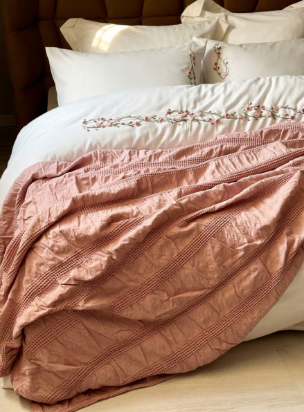 Жаккардовый плед-пике Saheser Apollo pudra евро Турция