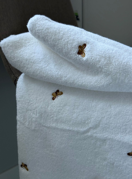 Махровий рушник банний Maison Dor Soft Butterflies white-brown 85х150 бавовна