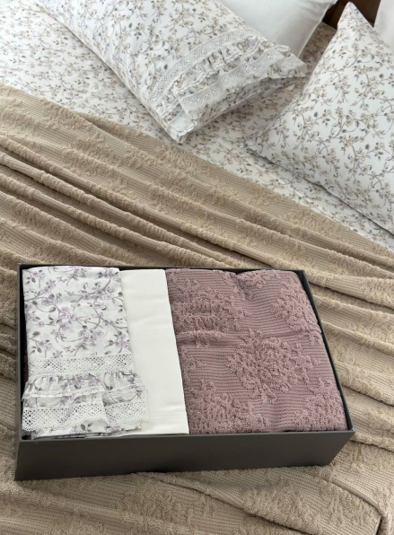 Легкий постільний набір з покривалом-піке Gelin Home Gonul lila