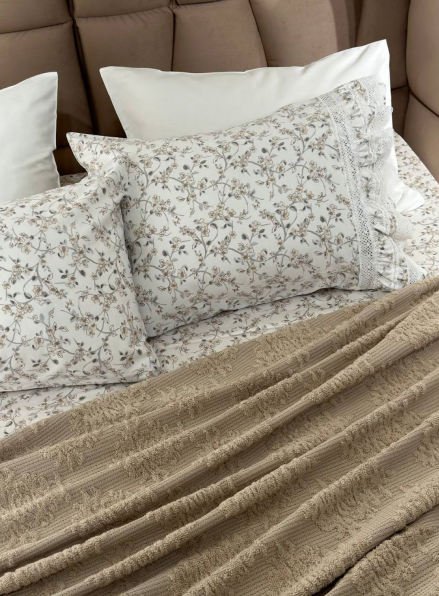 Легкий постільний набір з покривалом-піке Gelin Home Gonul beige