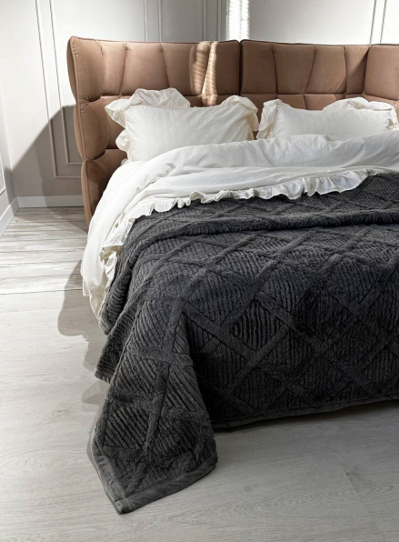 Велюрове стьобане покривало Colorful антрацит євро 200х230