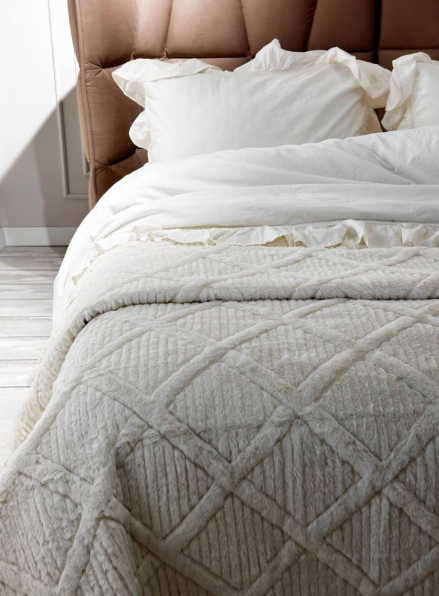 Велюрове стьобане покривало Colorful кремове євро 200х230