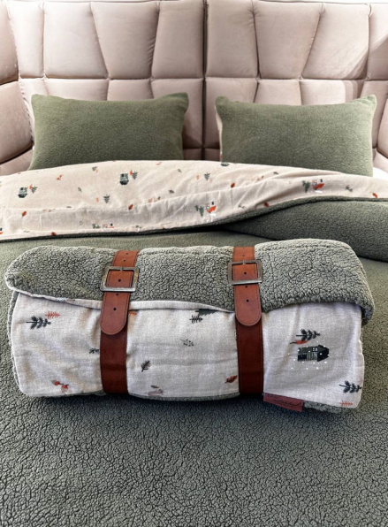 Зимовий комплект постільної білизни двосторонній Wooden Yesil євро Туреччина