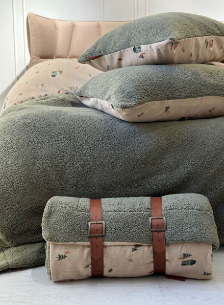 Зимовий комплект постільної білизни двосторонній Wooden Yesil євро Туреччина