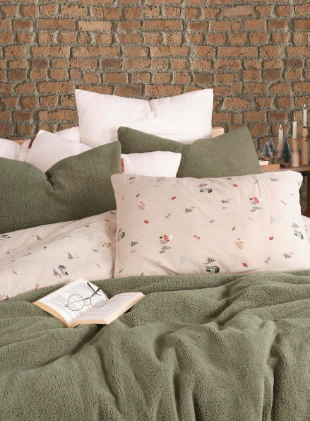 Зимовий комплект постільної білизни двосторонній Wooden Yesil полуторний Туреччина