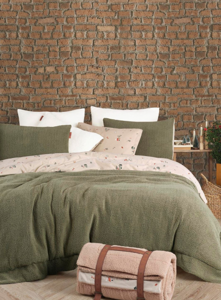 Зимовий комплект постільної білизни двосторонній Wooden Yesil полуторний Туреччина