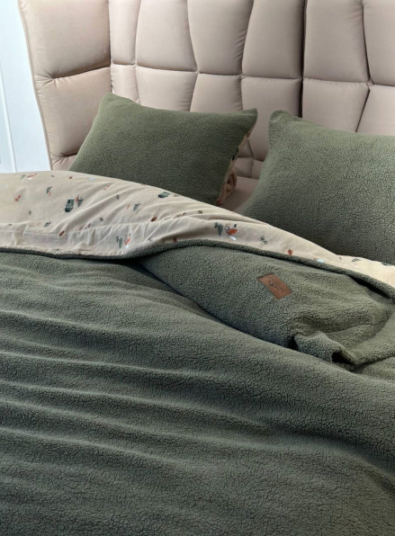 Зимовий комплект постільної білизни двосторонній Wooden Yesil євро Туреччина