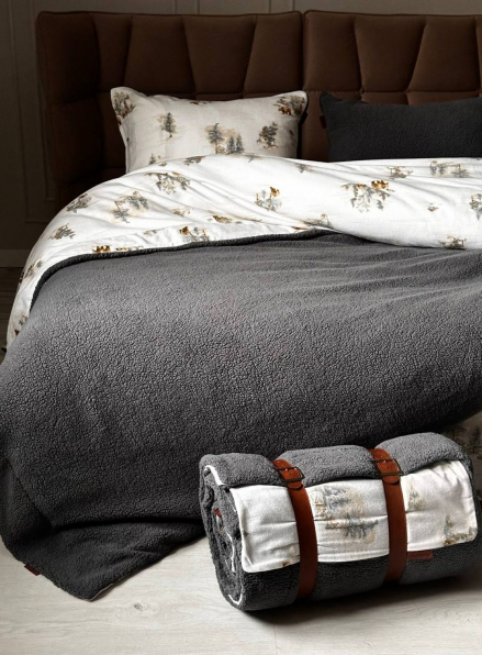 Зимовий комплект постільної білизни двосторонній Wooden Grey євро Туреччина
