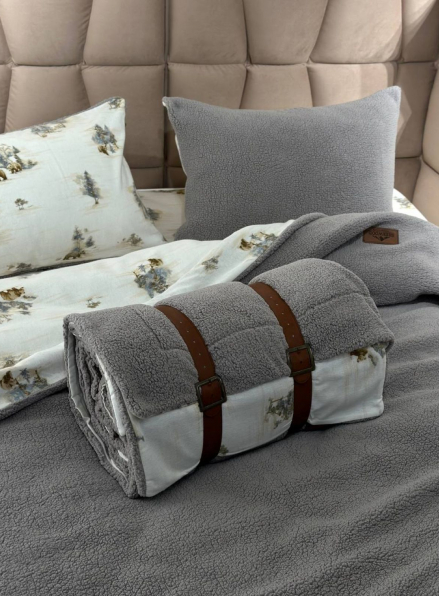 Зимовий комплект постільної білизни двосторонній Wooden Gri євро Туреччина