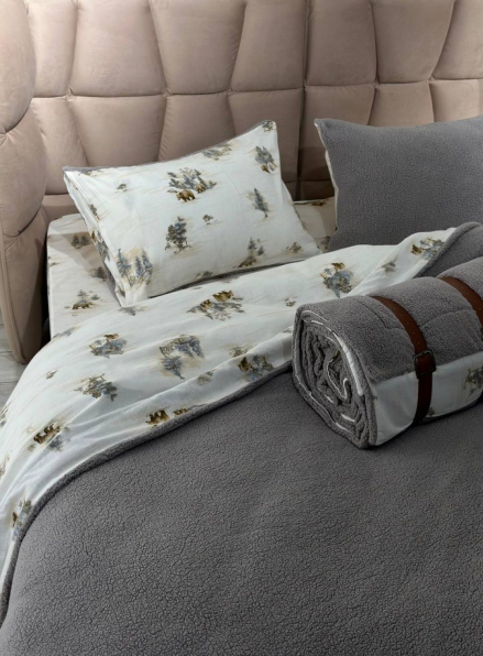 Зимовий комплект постільної білизни двосторонній Wooden Gri євро Туреччина