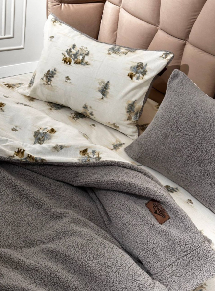 Зимовий комплект постільної білизни двосторонній Wooden Gri євро Туреччина