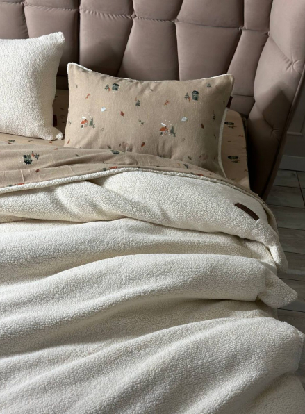 Зимовий комплект постільної білизни двосторонній Wooden Krem євро Туреччина